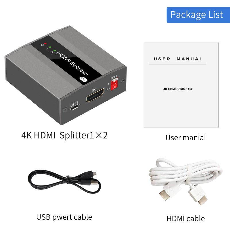 HDMI Splitter 1 in 2 Out ,KUYiA 4K Aluminum Ver1.4 HDCP, Powered HDMI Splitter Supports 3D 4K@30HZ Full HD1080P for Xbox PS4 PS3 Fire Stick Roku Blu-Ray Player Apple TV HDTV