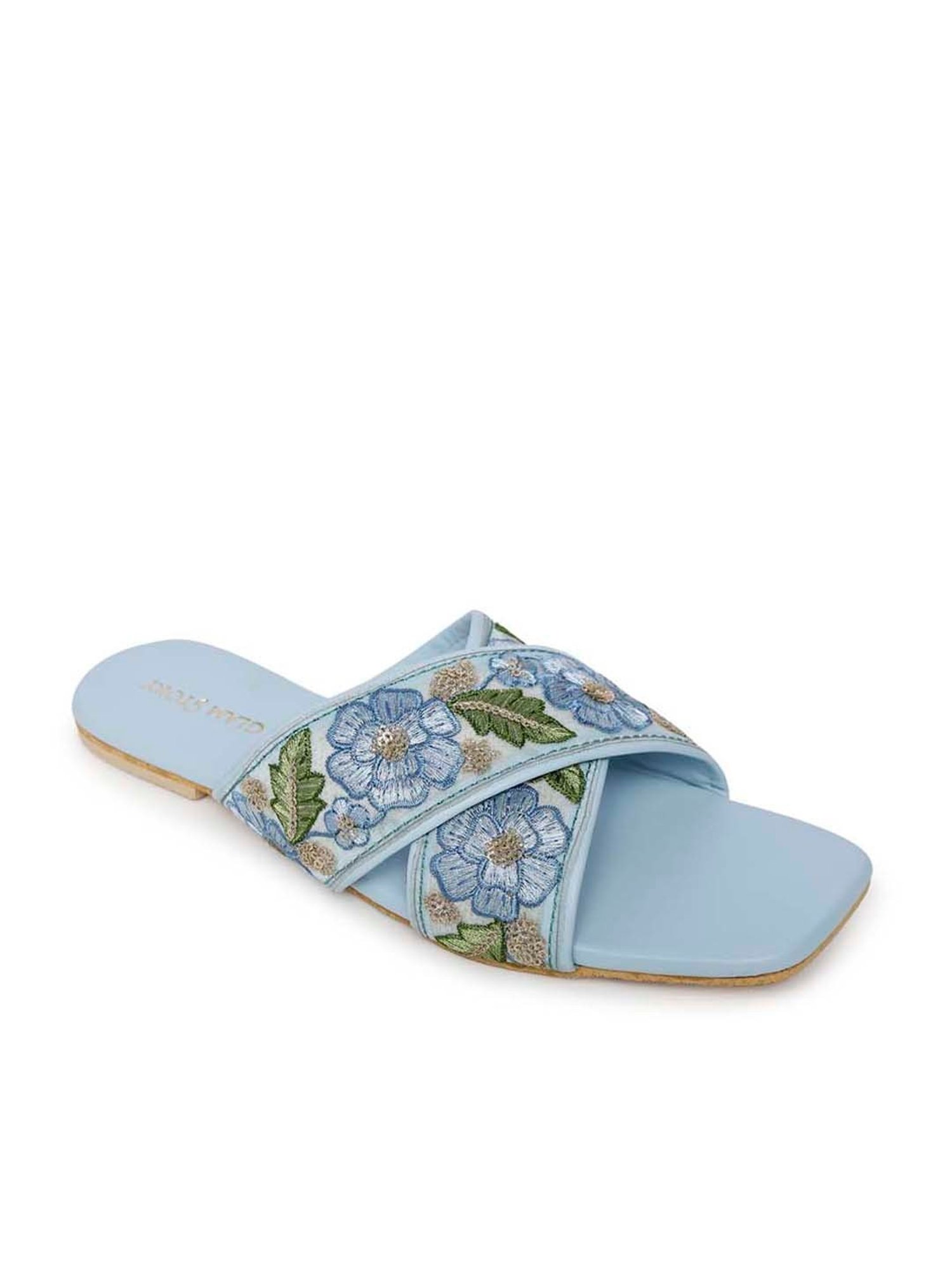 Glam Story Women's Blue Cross Strap Sandals