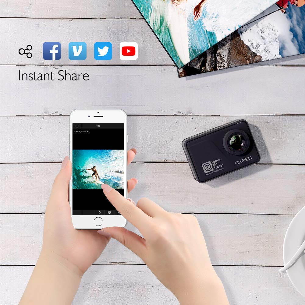 AKASO V50 Pro Leave No Trace Special Edition Action Camera Touch Screen 4K60 Waterproof Camera Features EIS and Wi-Fi Remote Control Sports Camera with 3 Batteries Wrist Strap and Accessory Kit