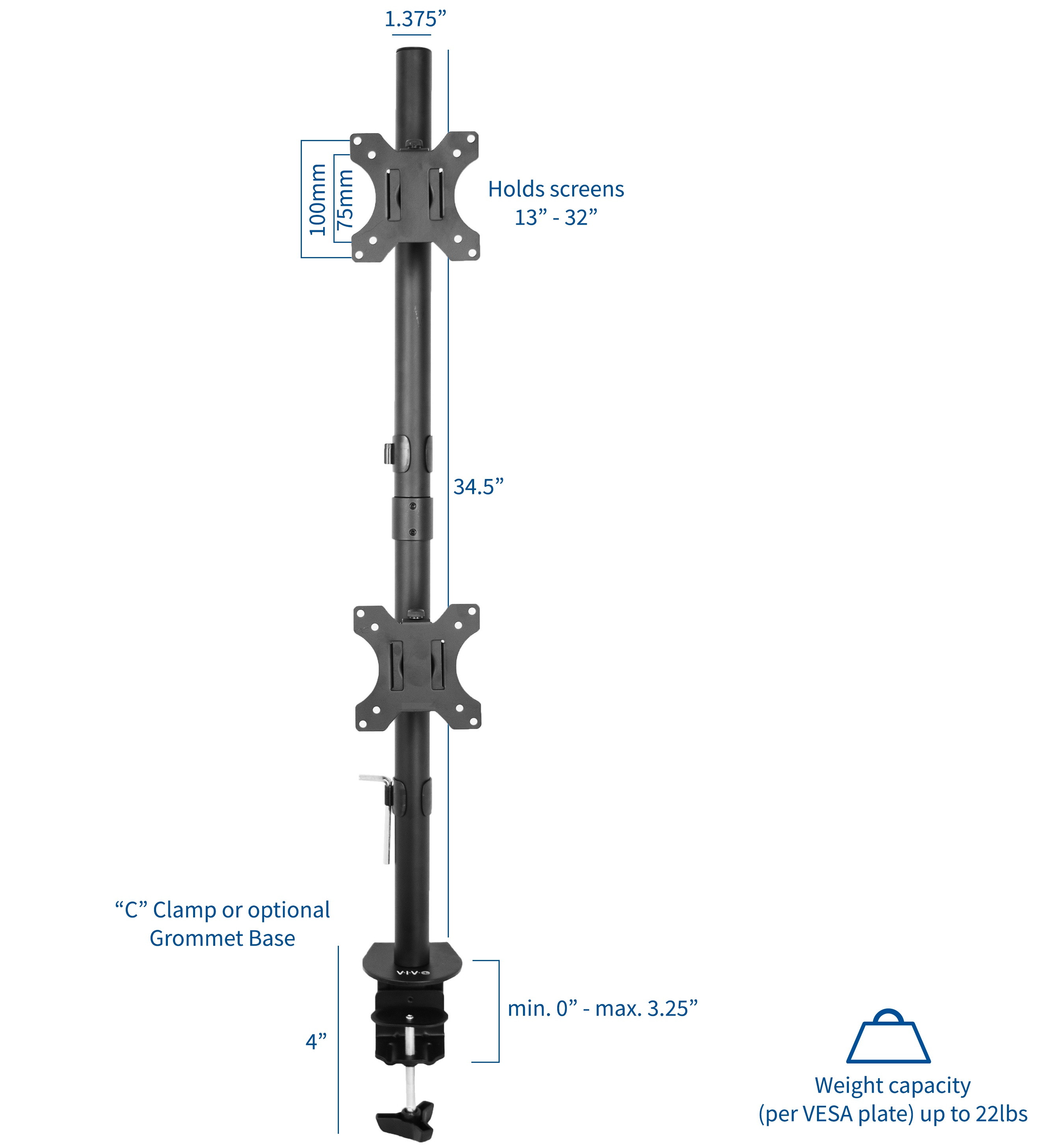 VIVO Dual LCD Monitor Desk Mount Stand Heavy Duty Stacked, Holds Vertical 2 Screens up to 32" (STAND-V002T)