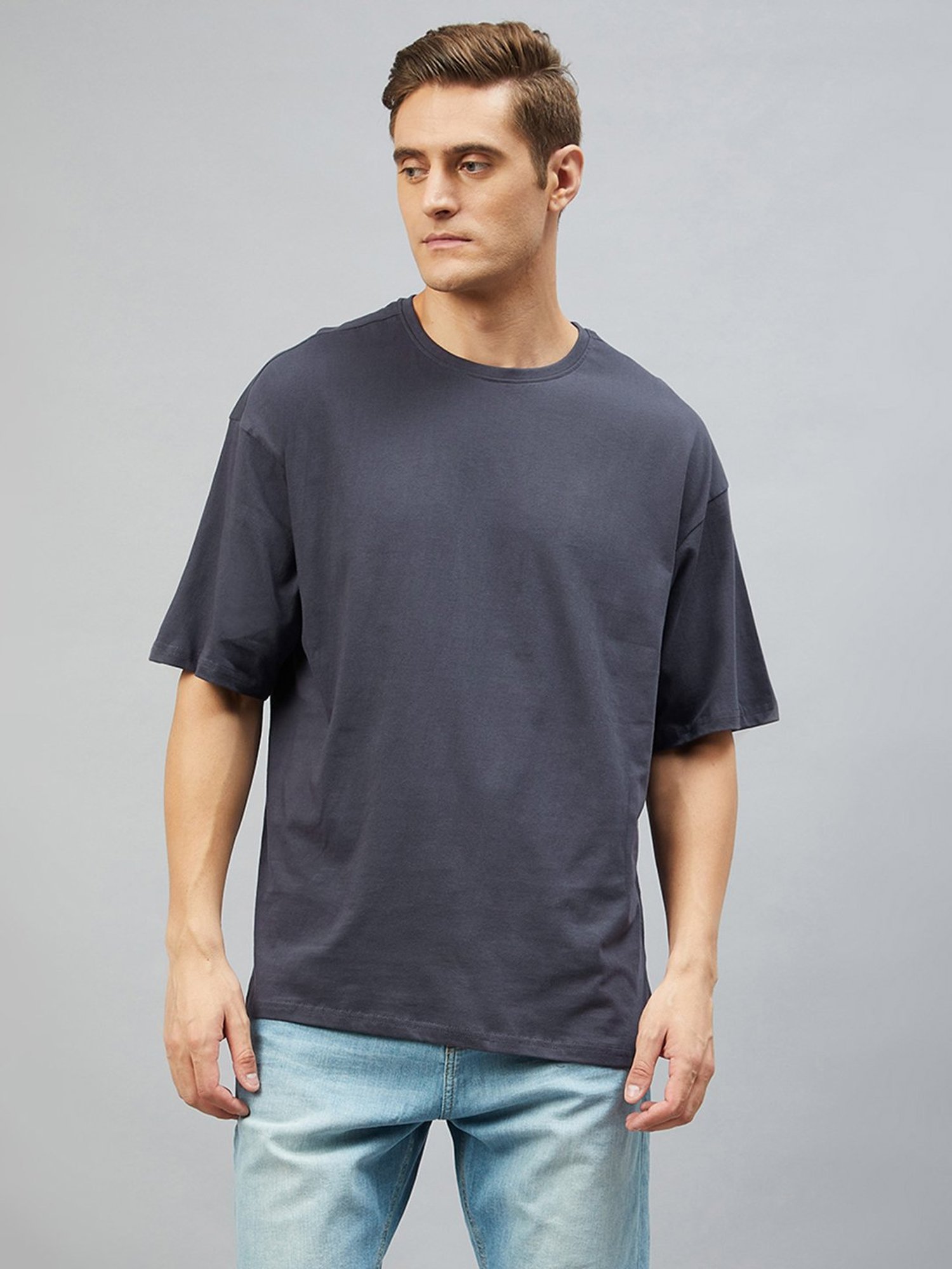 CHIMPAAANZEE Dark Grey Loose Fit Oversized Crew T-Shirt