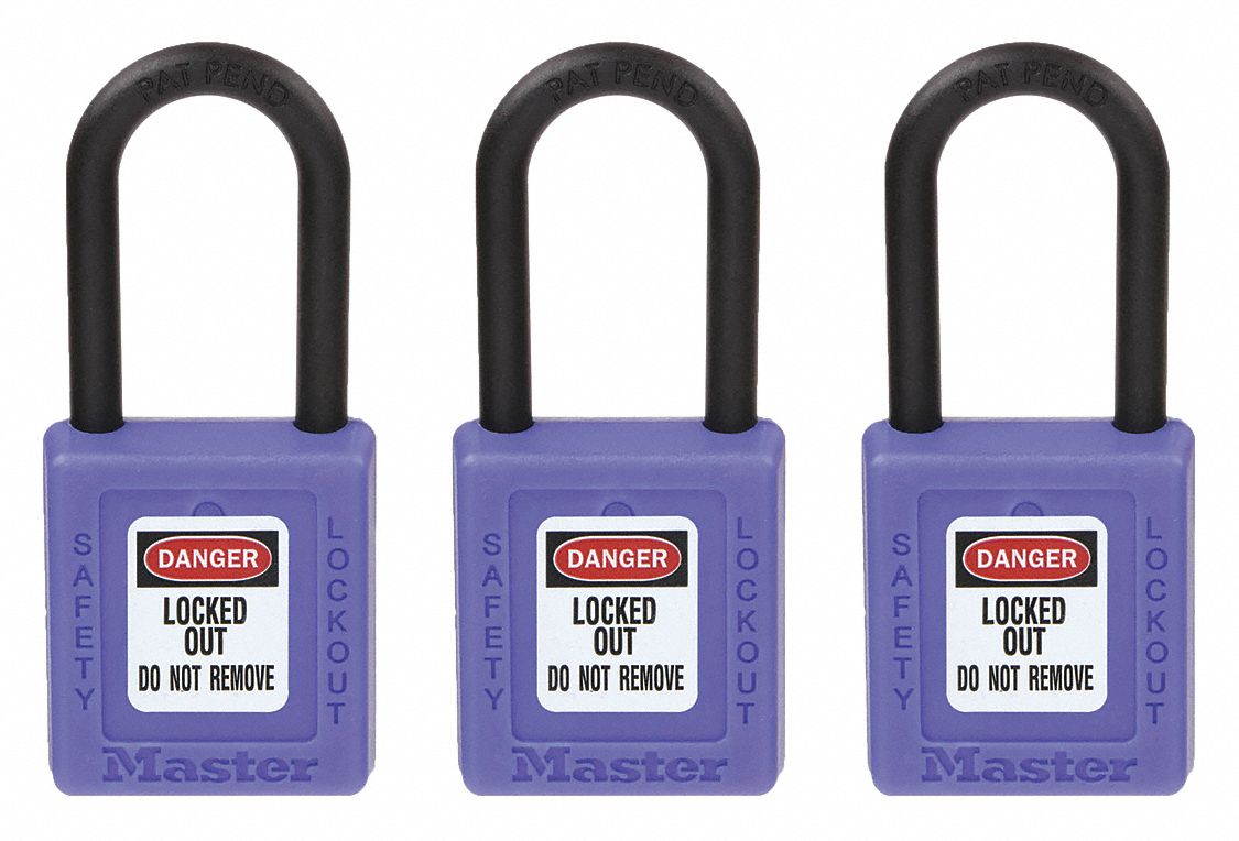 Lockout Padlock, Keyed Alike, Blue, 1/4 In., PK3