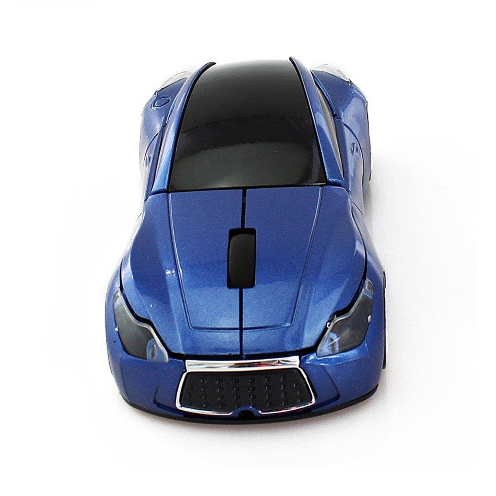 Usbkingdom Cool Sport Car Shape 2.4GHz Wireless Mouse Optical Cordless Mice with USB Receiver for PC Laptop Computer 1600DPI 3 Buttons Blue