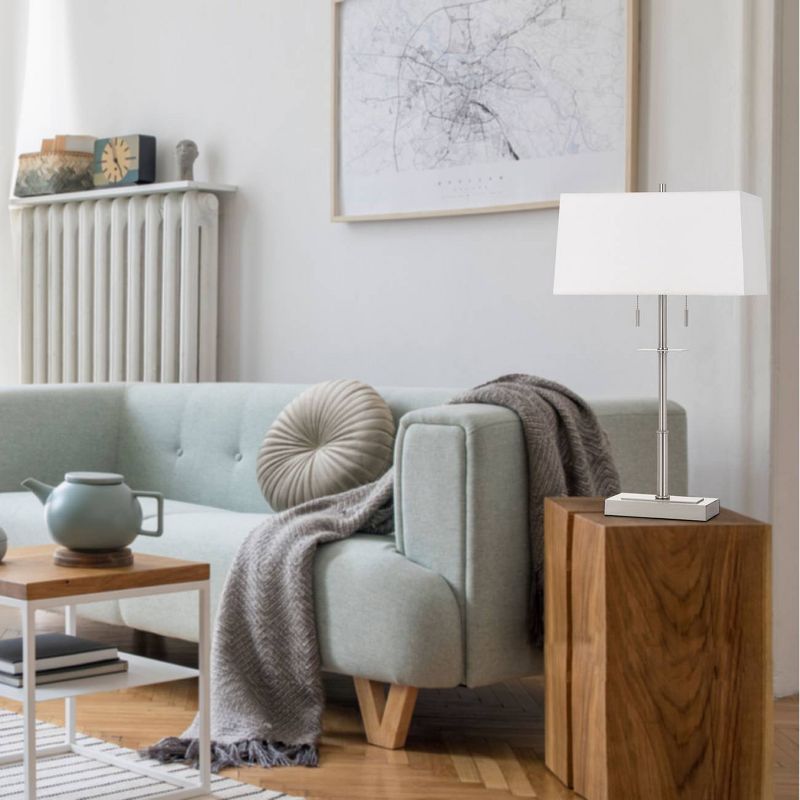 Possini Euro Design Industrial Table Lamp Oil Rubbed Bronze Clear Glass Burlap Tapered Drum Shade for Living Room Bedroom Bedside