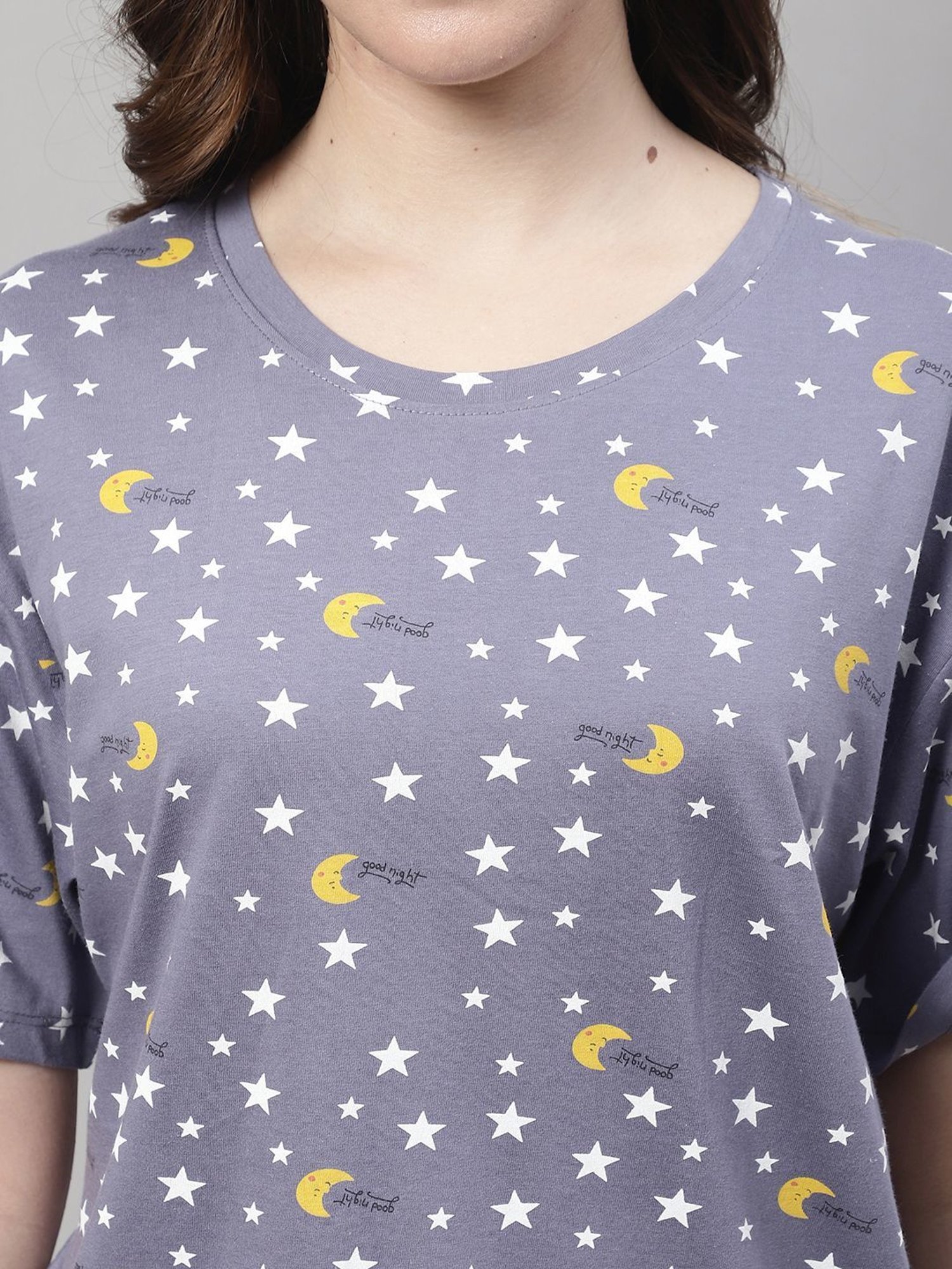 Kanvin Blue Cotton Printed Top Pyjamas Set