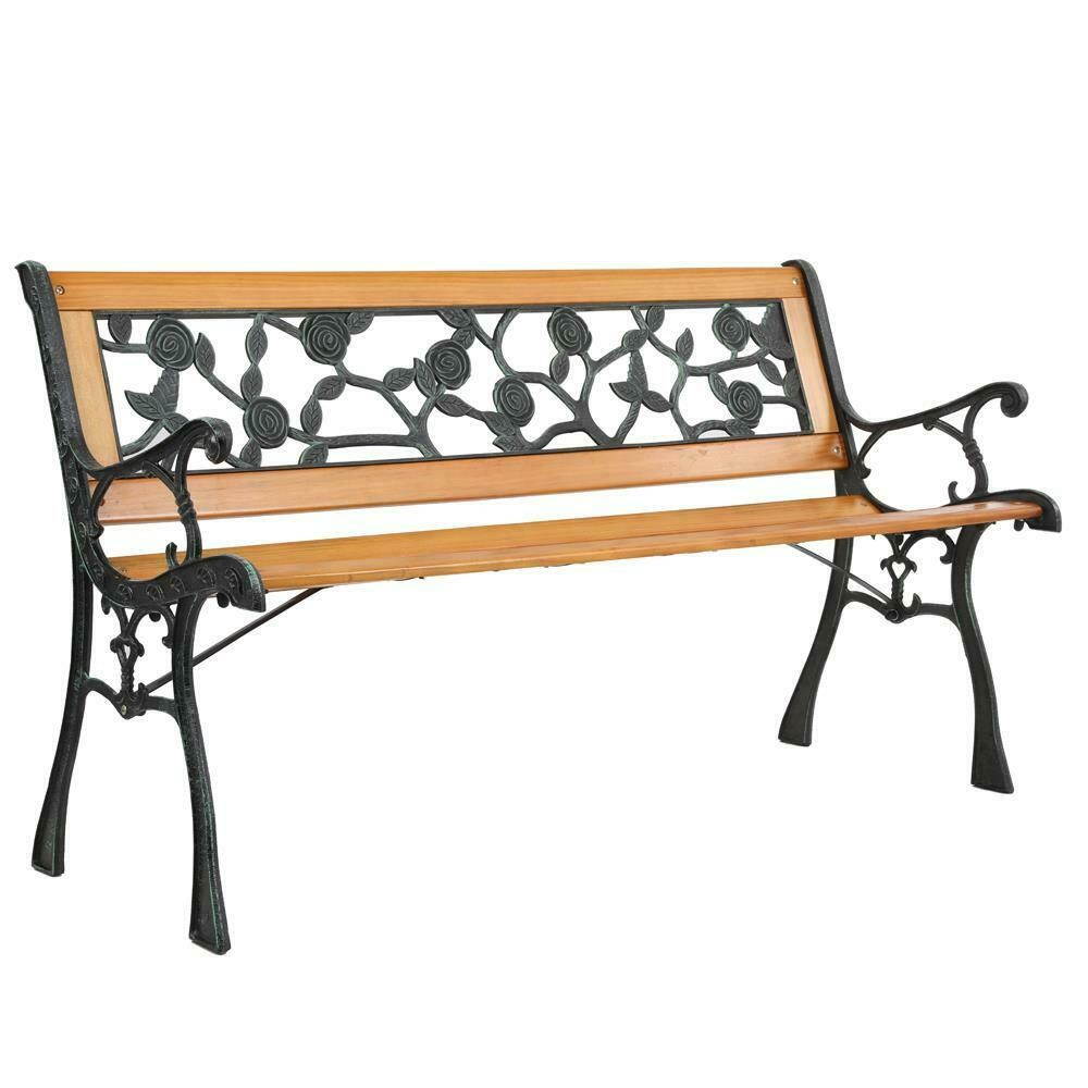 49" Po Porch Garden Bench Cast Iron Outdoor Chair Love Seat 2 Persons
