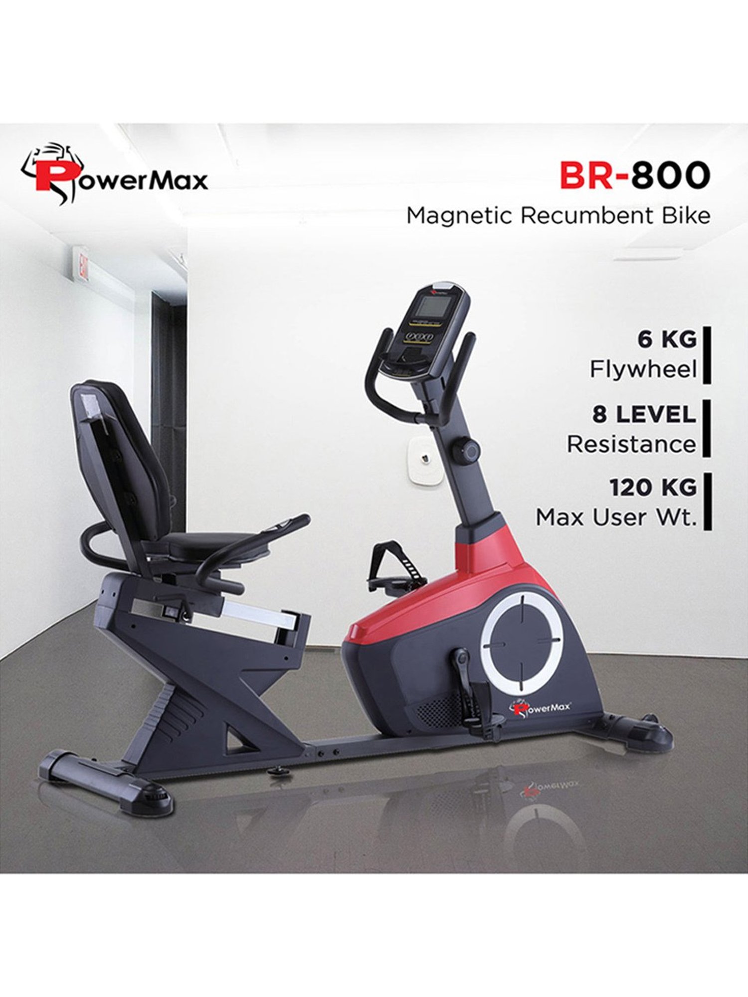 PowerMax Fitness BR-800 Recumbent Bike (Grey)