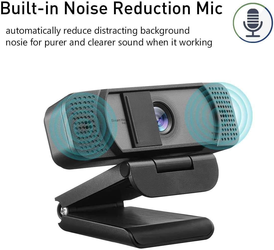 Webcam HD 1080p-Streaming Webcam with Privacy Cover for Desktop Computer PC,100&deg; Wide-Angle View with Stereo Microphone, USB Webcam Plug and Play,Low-Light Correction