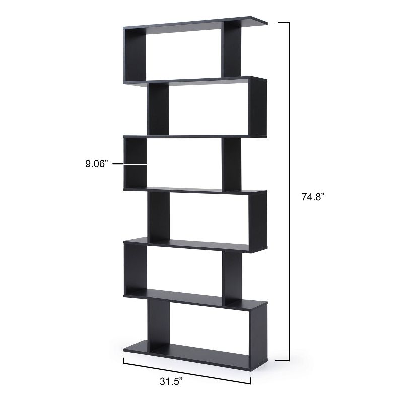 74.8" 6 Shelf Luke Modern Staggered Bookshelf Black - AC Pacific