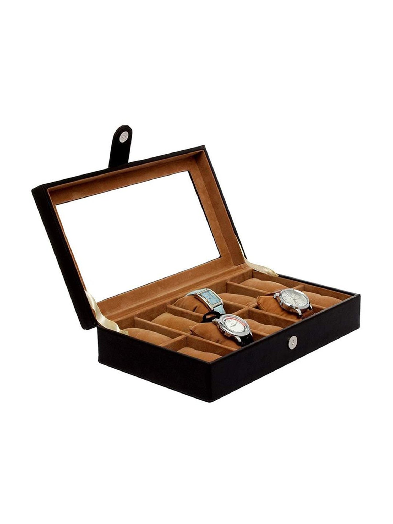 Leather World Black Watch Box Holder Organizer Case in 10 Slots