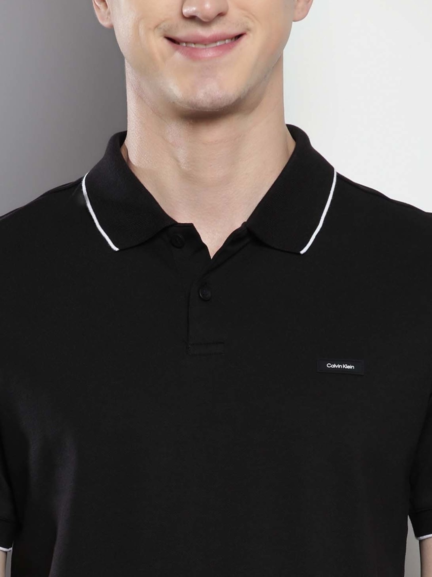 Calvin Klein Black Cotton Slim Fit Polo T-Shirt