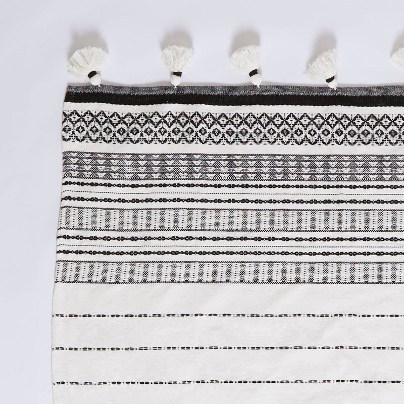 50"x60" Woven Striped Throw Blanket with Pom-Poms Black - Patina Vie