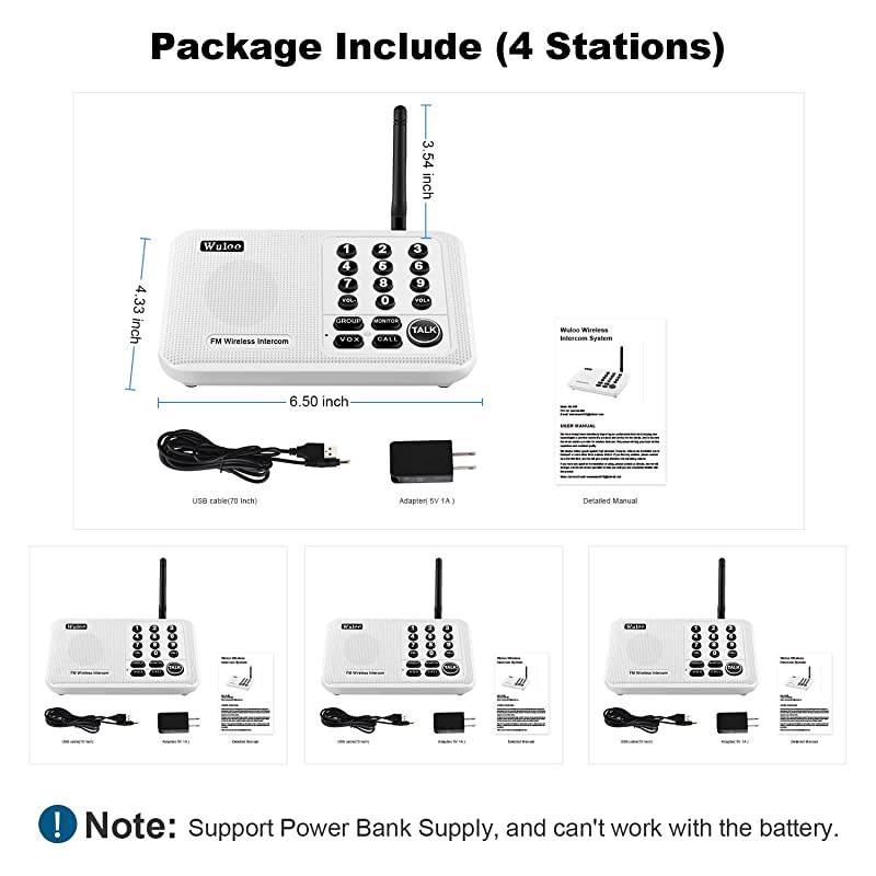 Intercoms Wireless for Home 5280 Feet Range 10 Channel 3 Code Wireless Intercom System for Home House Business Office Room to Room Intercom Home Communication System 4 Packs White