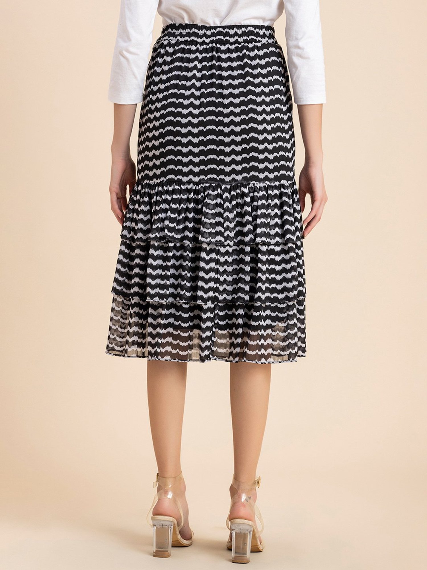 Moomaya Black & White Printed Skirt
