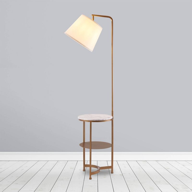 64" Taelyn Contemporary Floor Lamp with Table and Built-In USB Copper/White Marble - Versanora