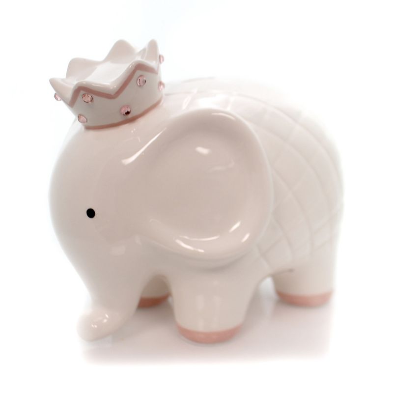 Bank 7.5" White W/Pink Coco Elephant Bank Crown Baby  -  Decorative Banks