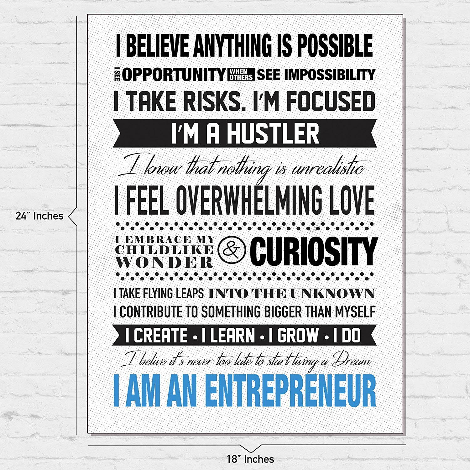 I Am An Entrepreneur Motivational Poster for Home Office Use - Start Your Day Off Right By Reminding Yourself Why You Do What You Do - English Language