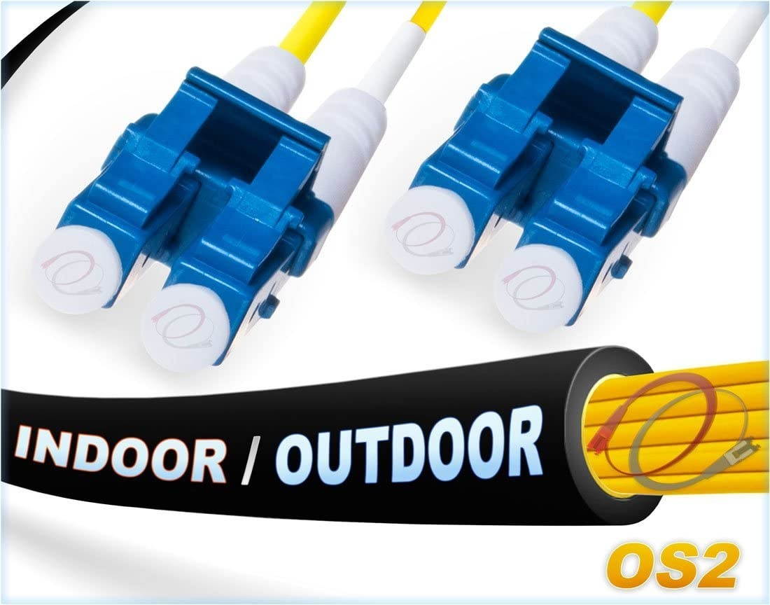 FiberCablesDirect - 7M OS2 LC LC Fiber Patch Cable | Indoor/Outdoor Duplex 9/125 LC to LC Singlemode Jumper 7 Meter (22.96ft) | Length Options: 0.5M-300M | smf lc-lc dx Single-Mode in/Outdoor Black