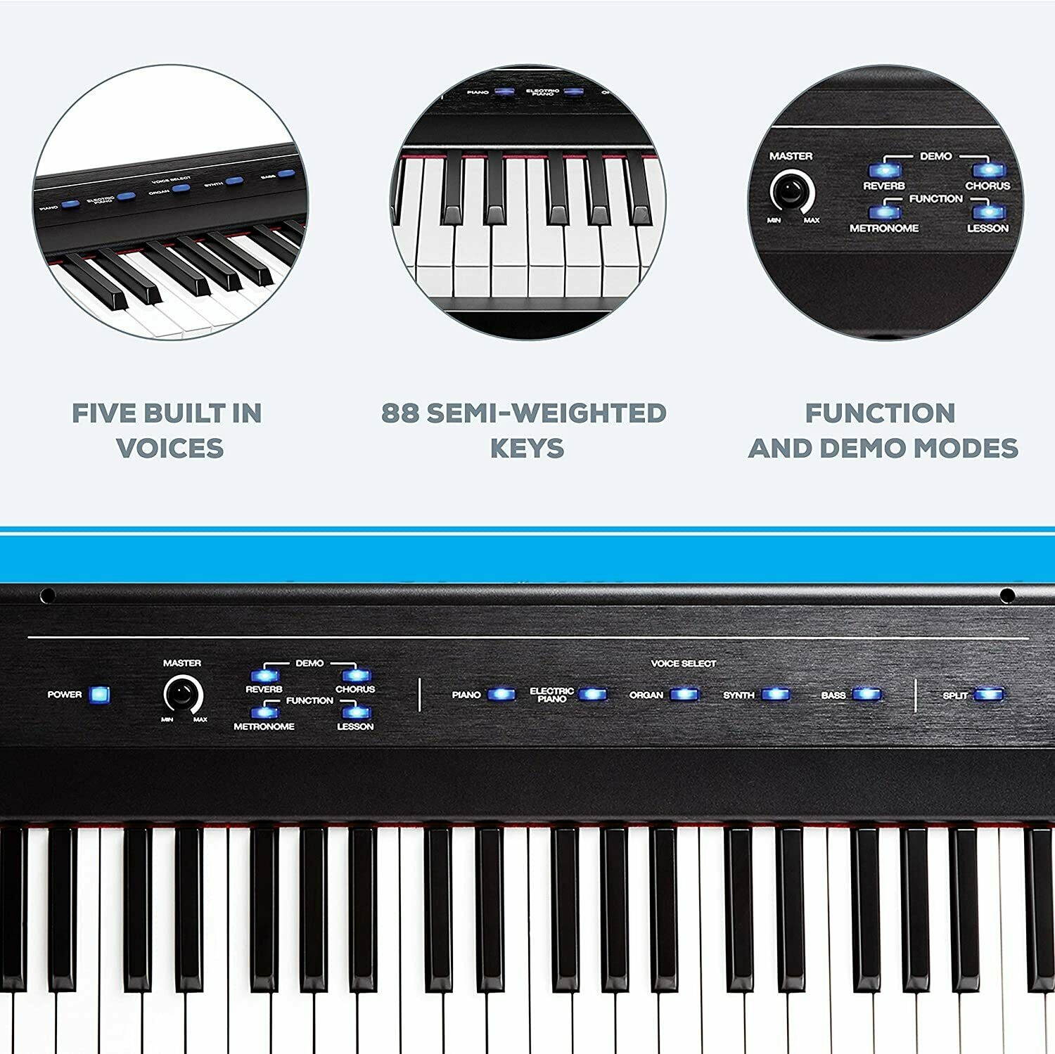 Digital Piano Bundle - Electric Keyboard with 88 Semi Weighted Keys,...