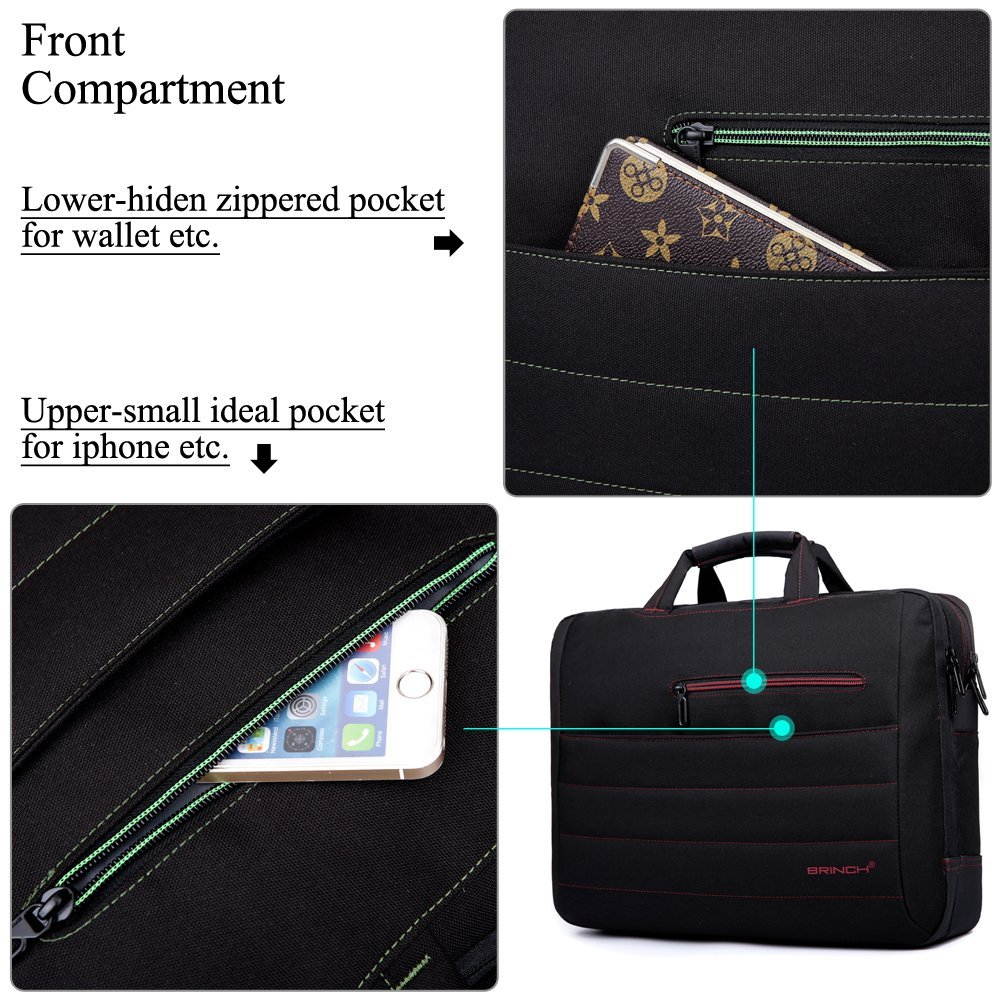 BRINCH 15.6 Inch Nylon Shockproof Carry Laptop Case Messenger Bag For 15 - 15.6 Inch Laptop / Notebook / MacBook / Ultrabook / Chromebook with Shoulder Strap Handles and Various Pockets,Black+Green