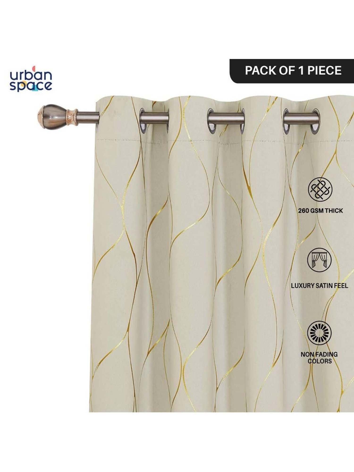 Urban Space Beige Polyester Window Curtain With Tieback & Eyelet