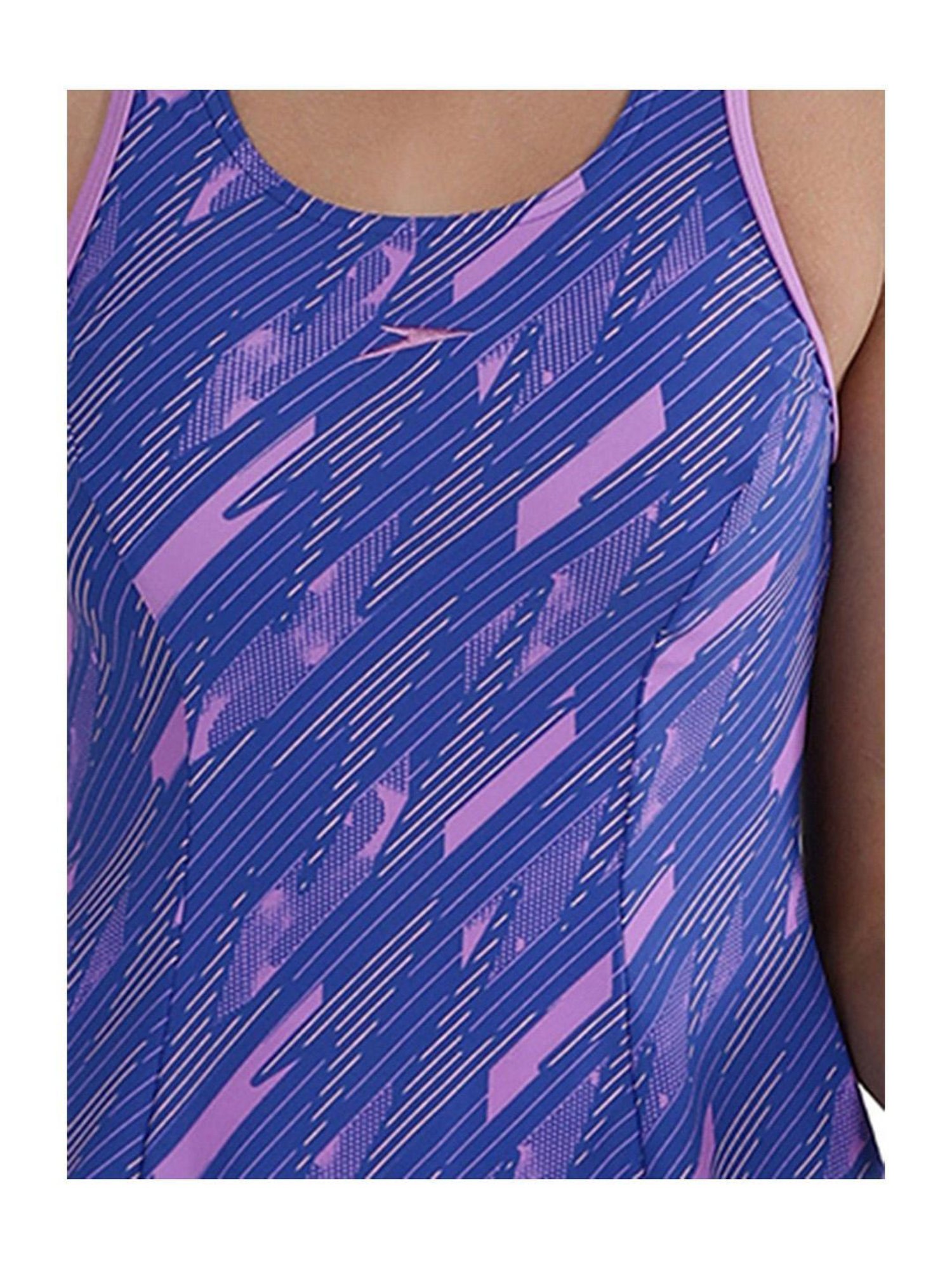 Speedo Kids Blue & Purple Printed Swimdress with Boyleg Shorts