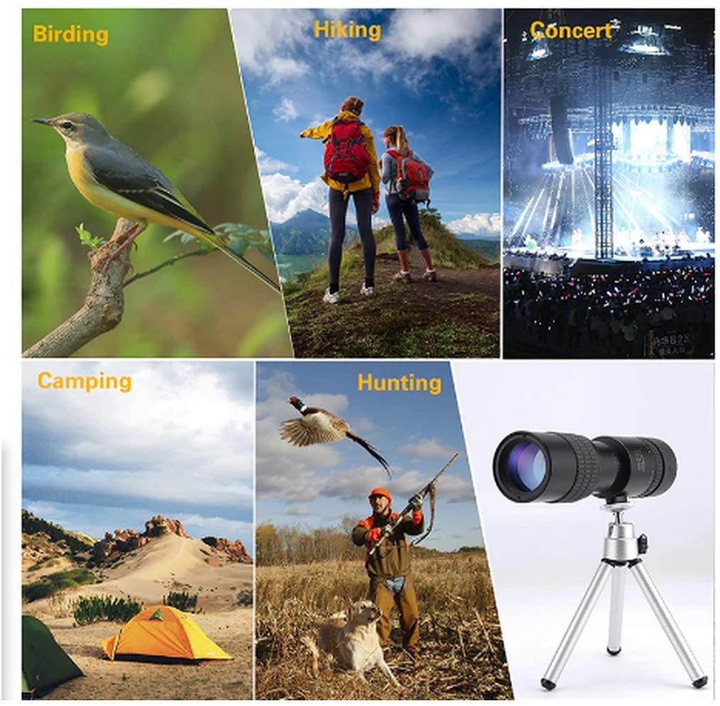 4K 10-300X40mm Super Telephoto Zoom Monocular Telescope Portable, Remi-Isle with BAK4 Prism Lens,Tripod,for Travel Bird Watching Hunting Hiking Boating Camping etc (Telescope + Tripod + Clip)