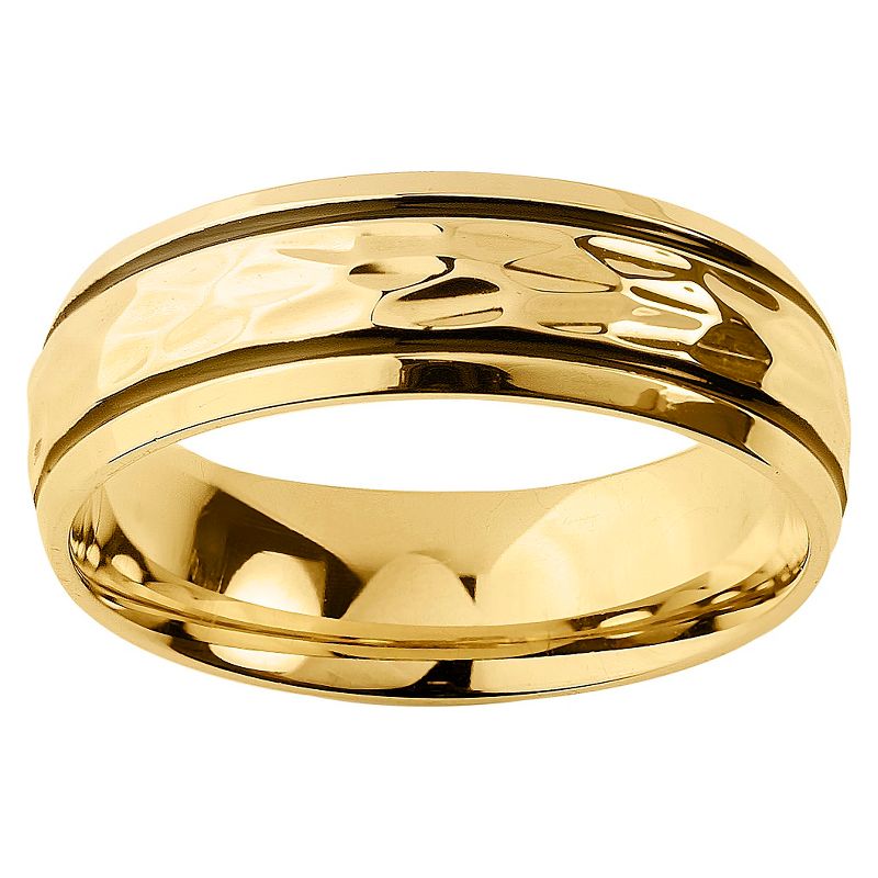 Men's West Coast Jewelry Goldtone Stainless Steel Groove Hammered Ring (8)