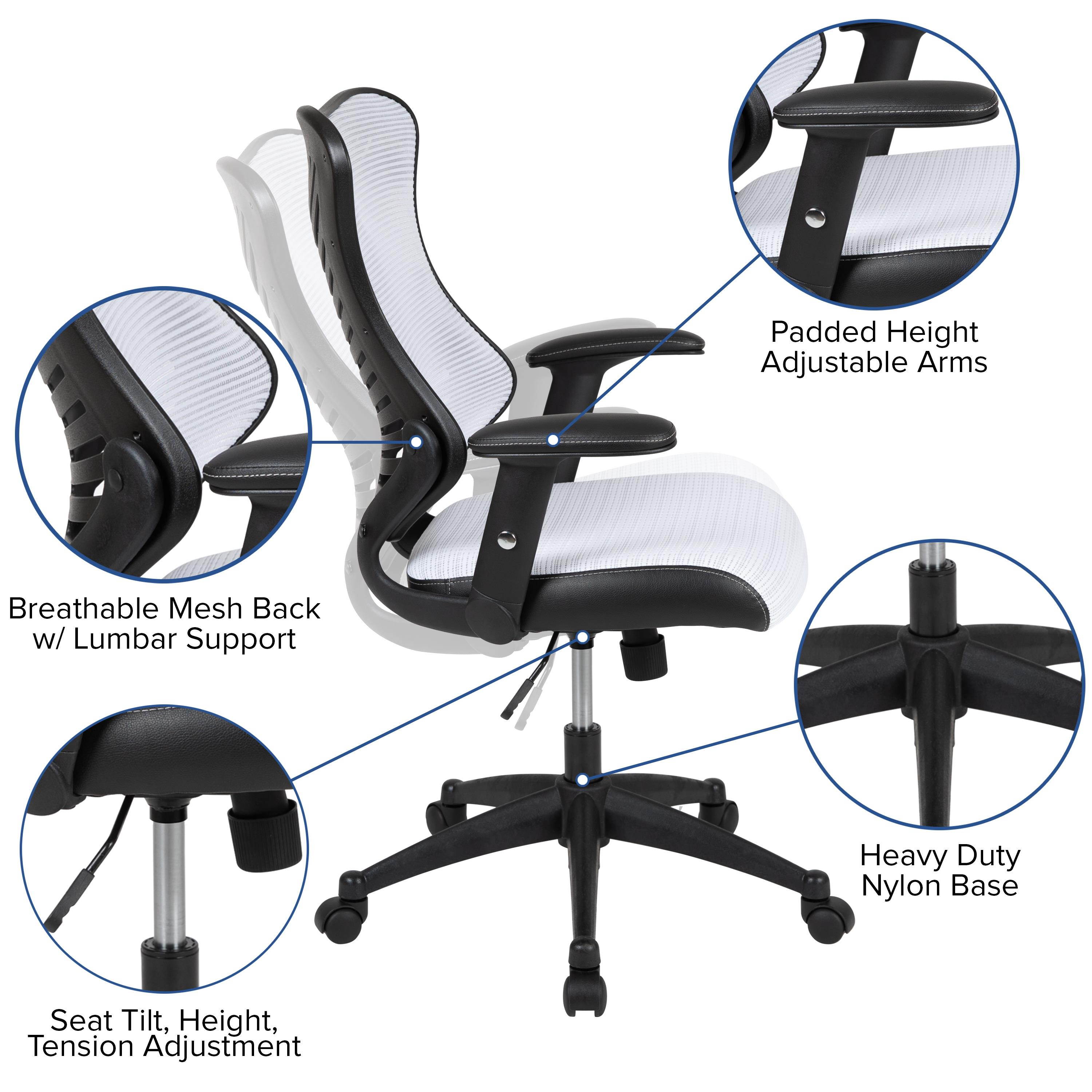 High Back Designer White Mesh Executive Swivel Ergonomic Office Chair with Adjustable Arms