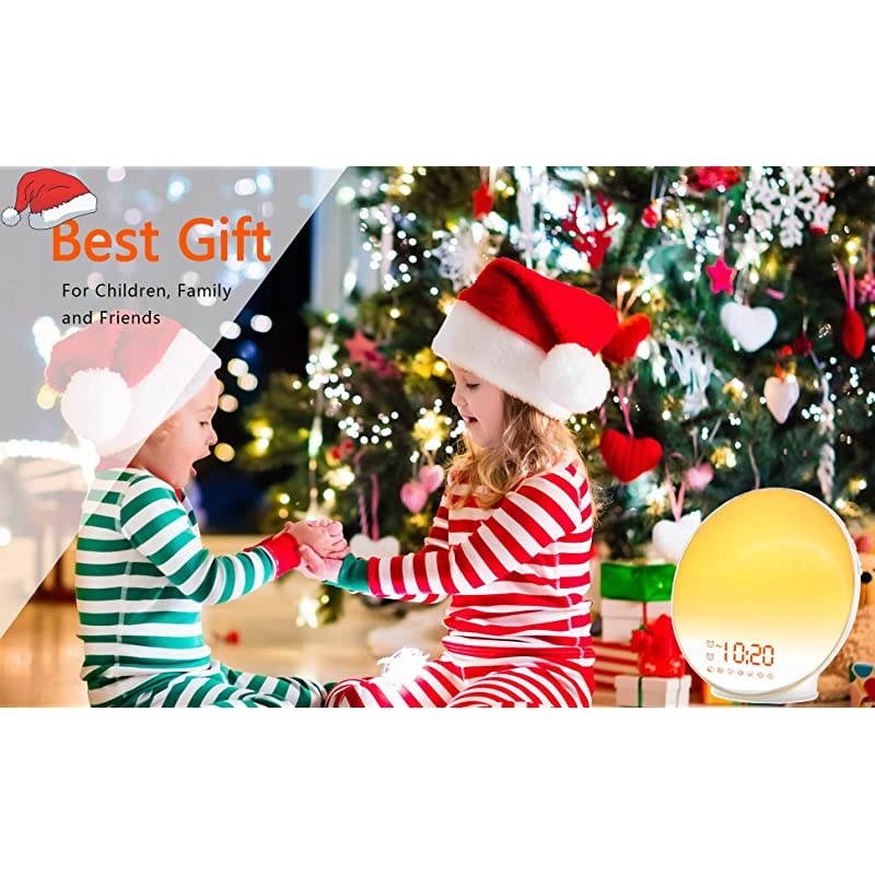 Up Light Sunrise Alarm Clock for Kids, Heavy Sleepers, Bedroom, with Sunrise Simulation, Sleep Aid, Dual Alarms, FM Radio, Snooze, Nightlight, Daylight, 7 Colors, 7 Natural Sounds, Ideal for Gift