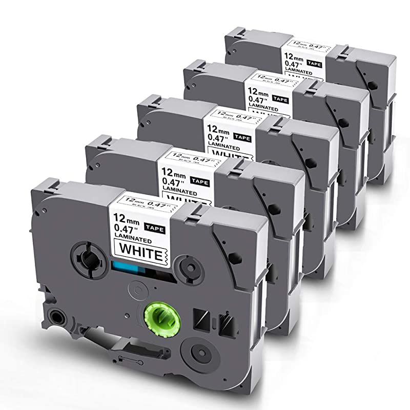 Compatible Label Tape Replacement for Brother Label Maker Tape 12mm 0.47 White Ptouch TZe TZ 231 Laminated Tapes Work with Brother PTouch PT-D210 PT-H110 PTD-600 PT-D400 26.2 Feet, 5 Pack