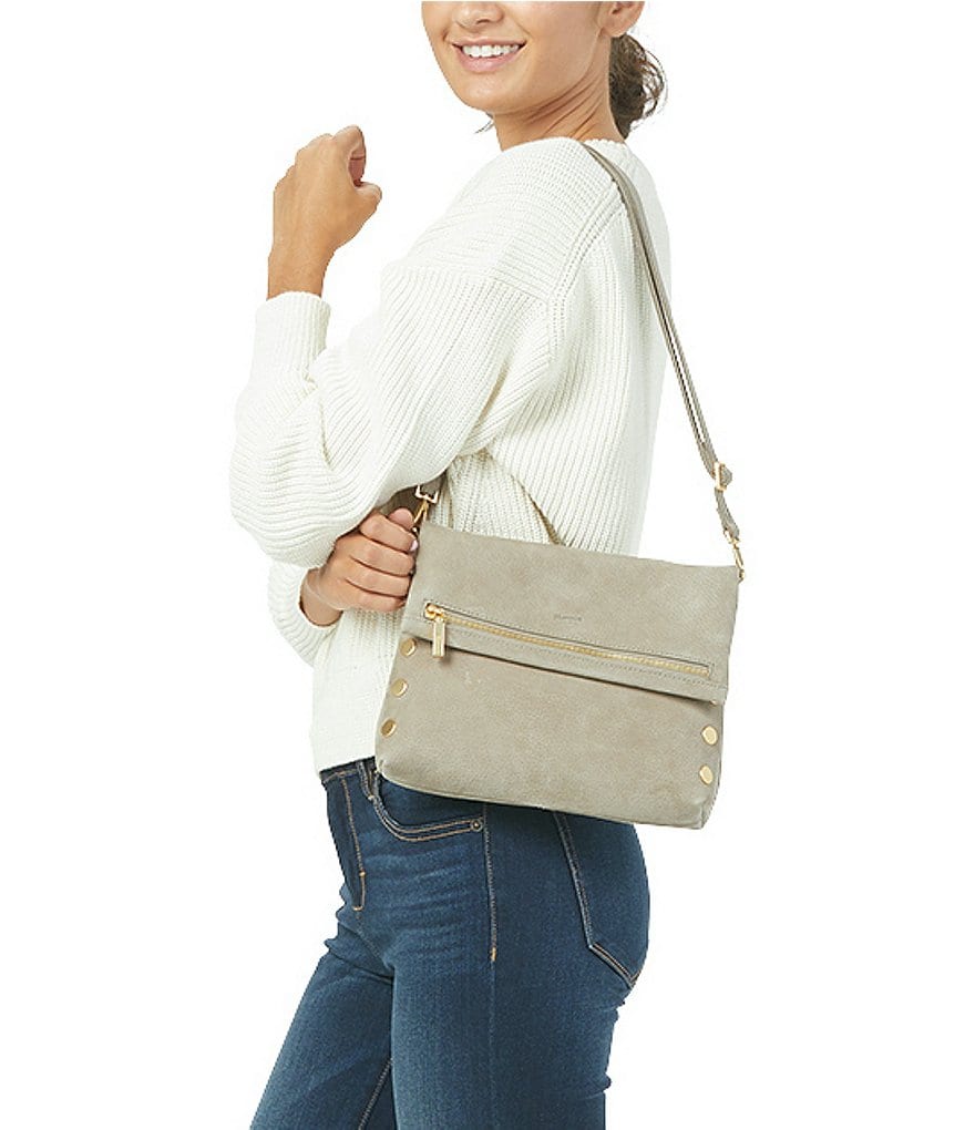 Hammitt VIP Studded Leather Fold-Over Zip Flap Medium Crossbody Bag