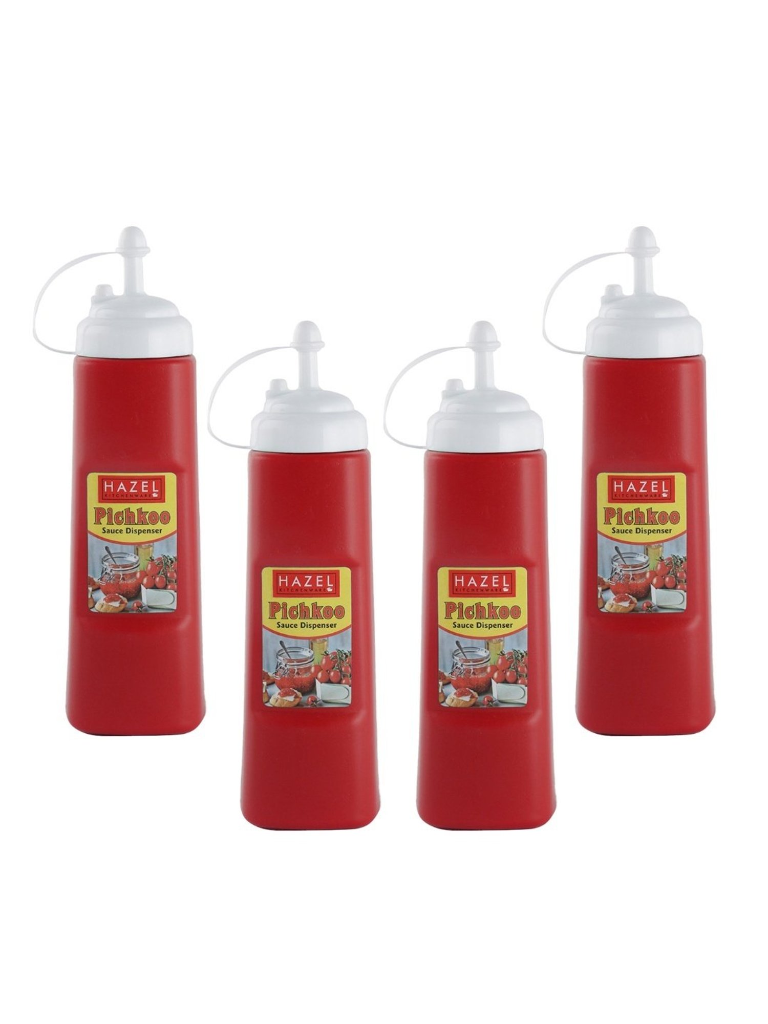HAZEL Red Polypropylene Squeeze Bottle - Set of 4 (0.54L)