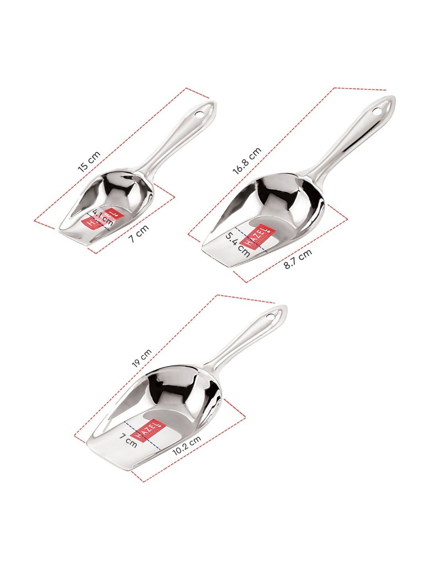 HAZEL Silver Stainless Steel Kitchen Scoop for Grocery - Set of 3