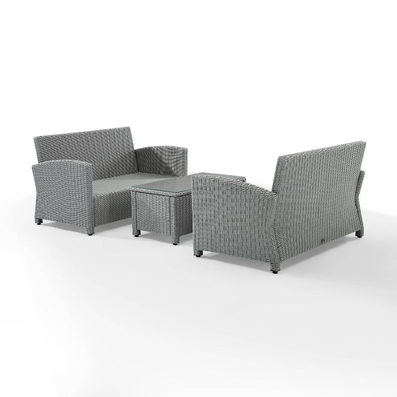Bradenton 3pc Outdoor Loveseat Wicker Seating Set - Gray - Crosley