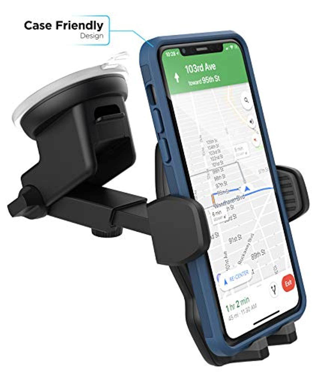 encased car mount iphone 7 plus / 8 plus phone holder - case friendly adjustable dock (includes 3 attachments: vent/windshield/