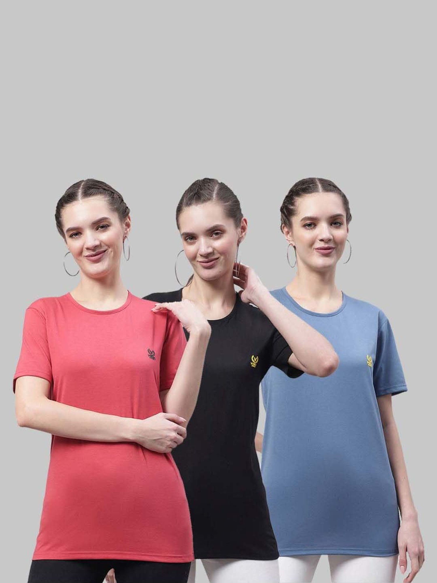 Vimal Jonney Pink & Black Cotton Sports T-Shirt - Pack Of 3