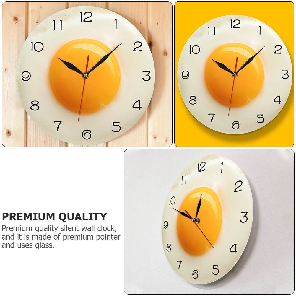 Creative Wall Clock Poached Egg Shape Clock Living Room Decor Battery Powered