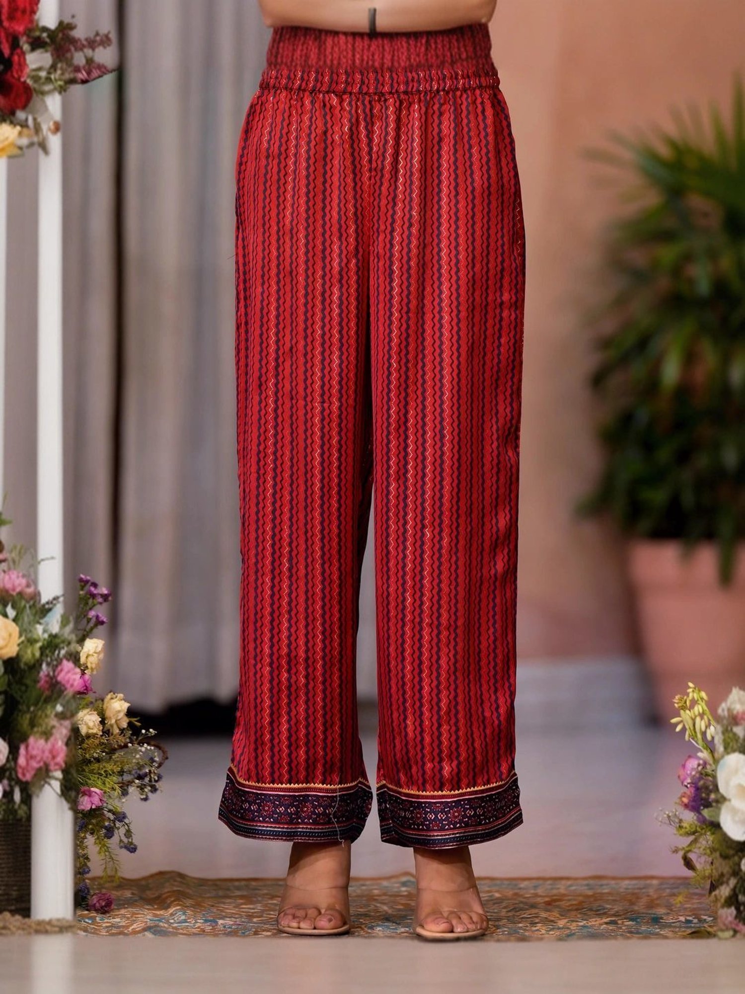 Juniper Red Embroidered Kurta Pant Set With Dupatta