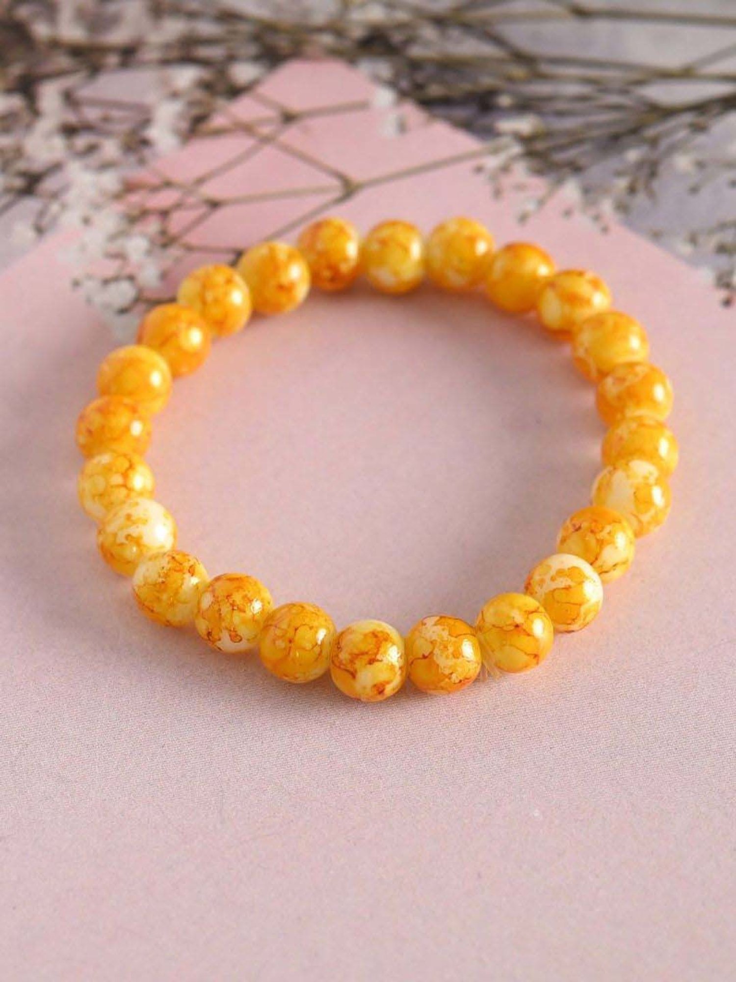 NVR Yellow Marbel Crystal Elasticated Bracelet for Unisex