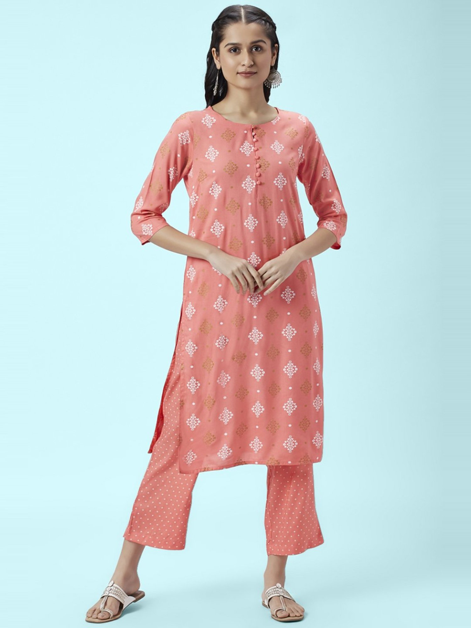 Rangmanch by Pantaloons Pink Printed Kurta Pant Set