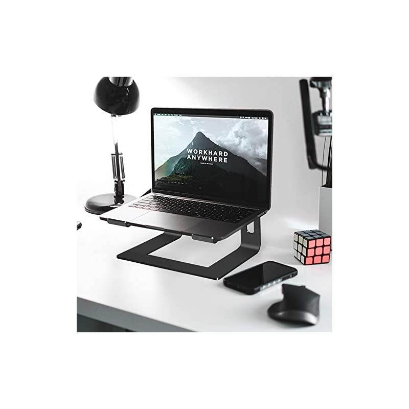 Aluminum Laptop Stand for Desk Compatible with Mac MacBook Pro Air Apple Notebook Portable Holder Ergonomic Elevator Metal Riser for 10 to 156 inch PC Desktop Computer LS1 Black