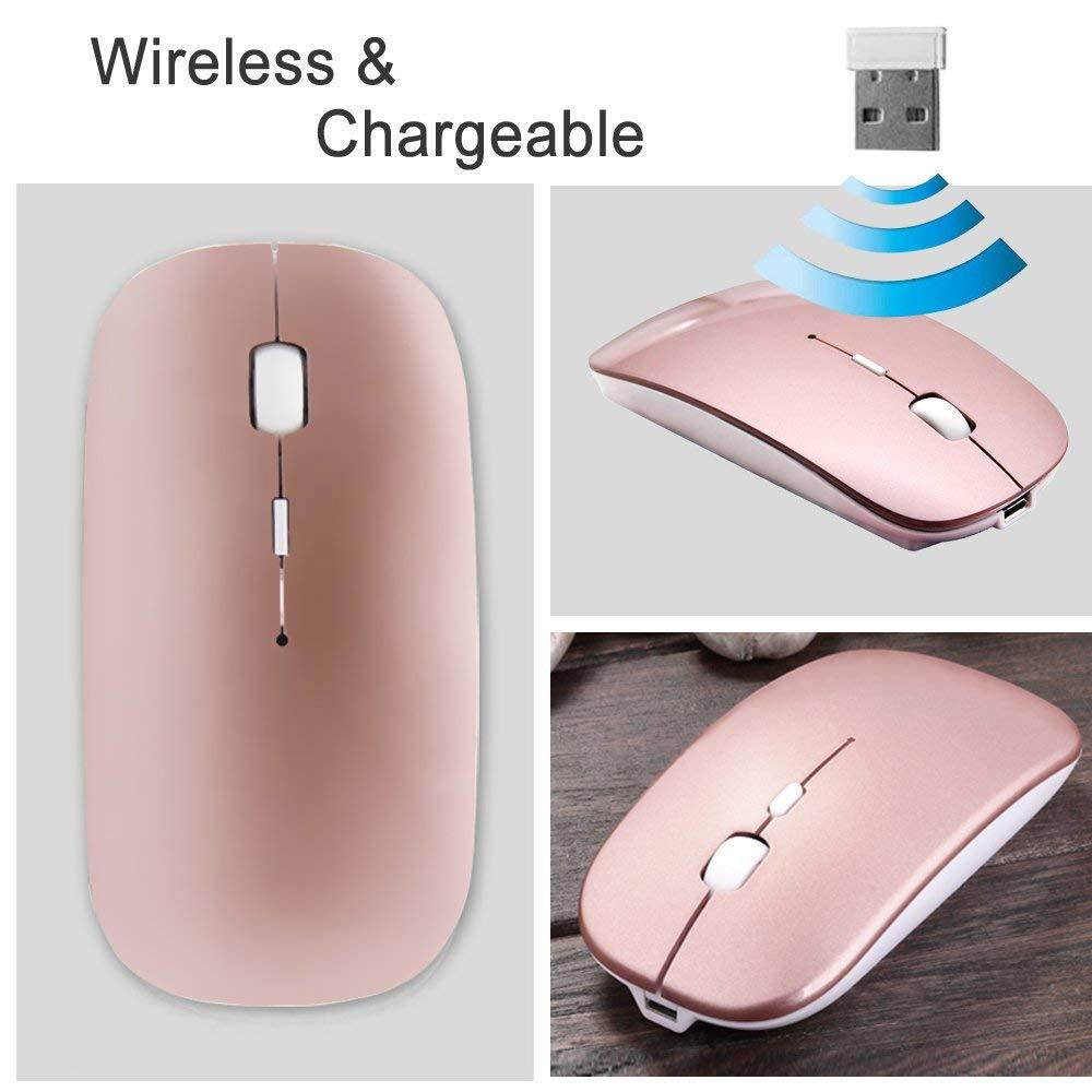 2win2buy Rechargeable Wireless Mouse,2.4G Optical Sensor Ultra Slim Mice + USB Receiver for Notebook, PC, Laptop, Computer, Macbook (Rose Gold)