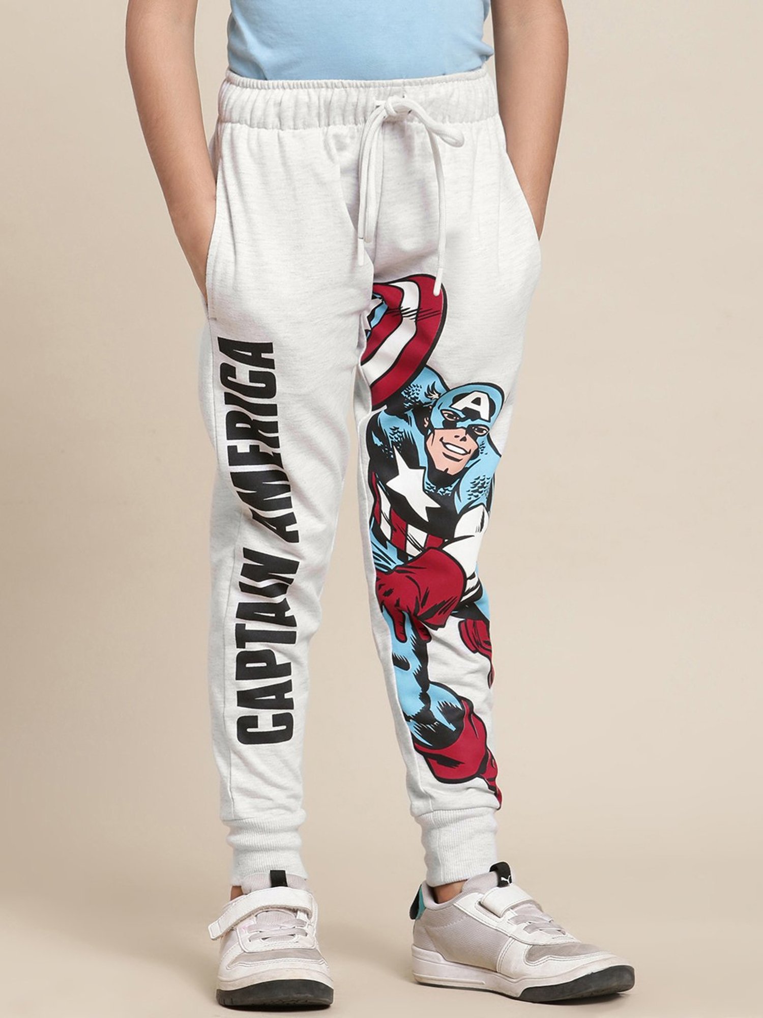 Kidsville Captain America Printed Grey Joggers For Boys