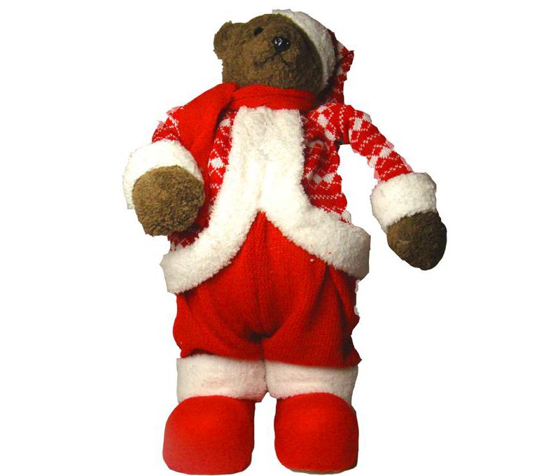 Allstate Floral 19" Red and White Knit Suit Bear Christmas Tabletop Figurine