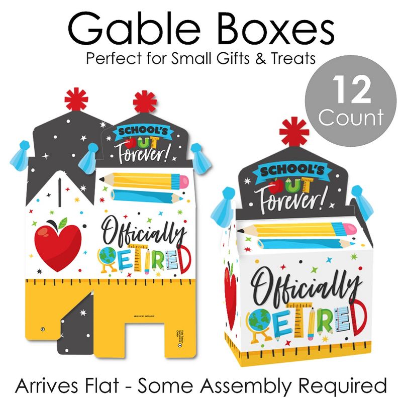 Big Dot of Happiness Teacher Retirement - Treat Box Party Favors - Happy Retirement Party Goodie Gable Boxes - Set of 12