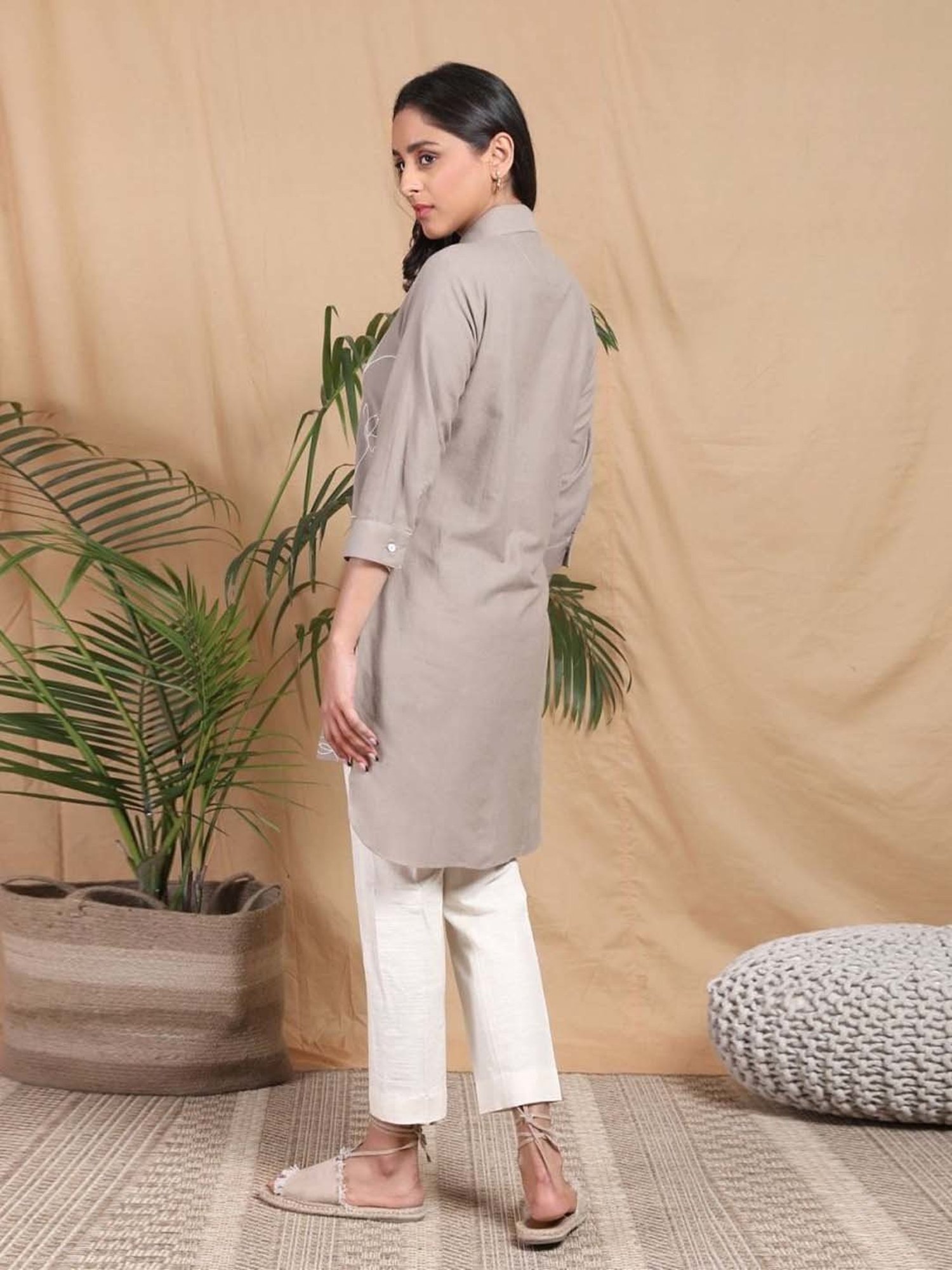 Mushio Brown Leher Handwoven Cotton Shirt