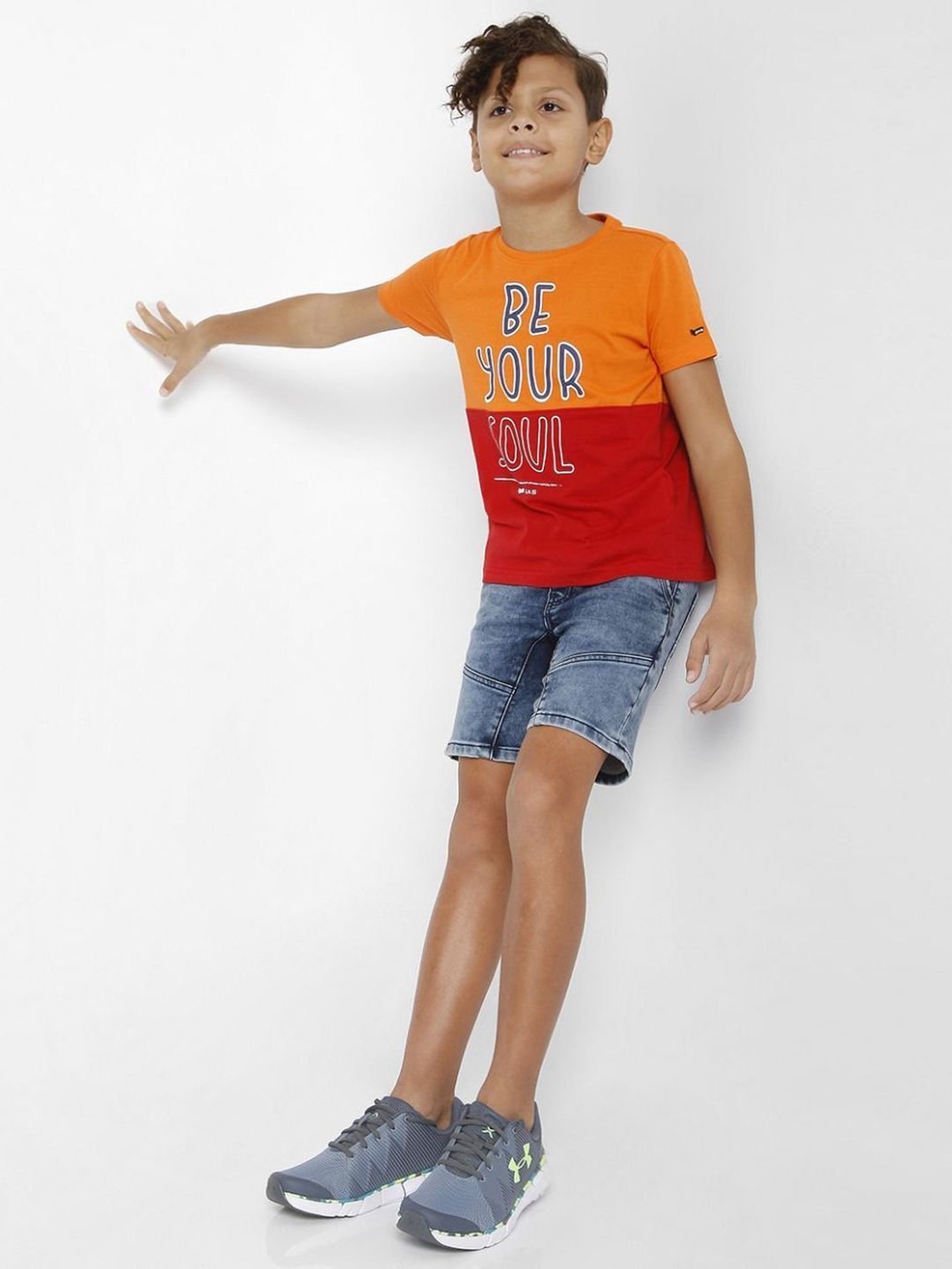 Gas Boys Orange & Red Cotton Color Block T-Shirt