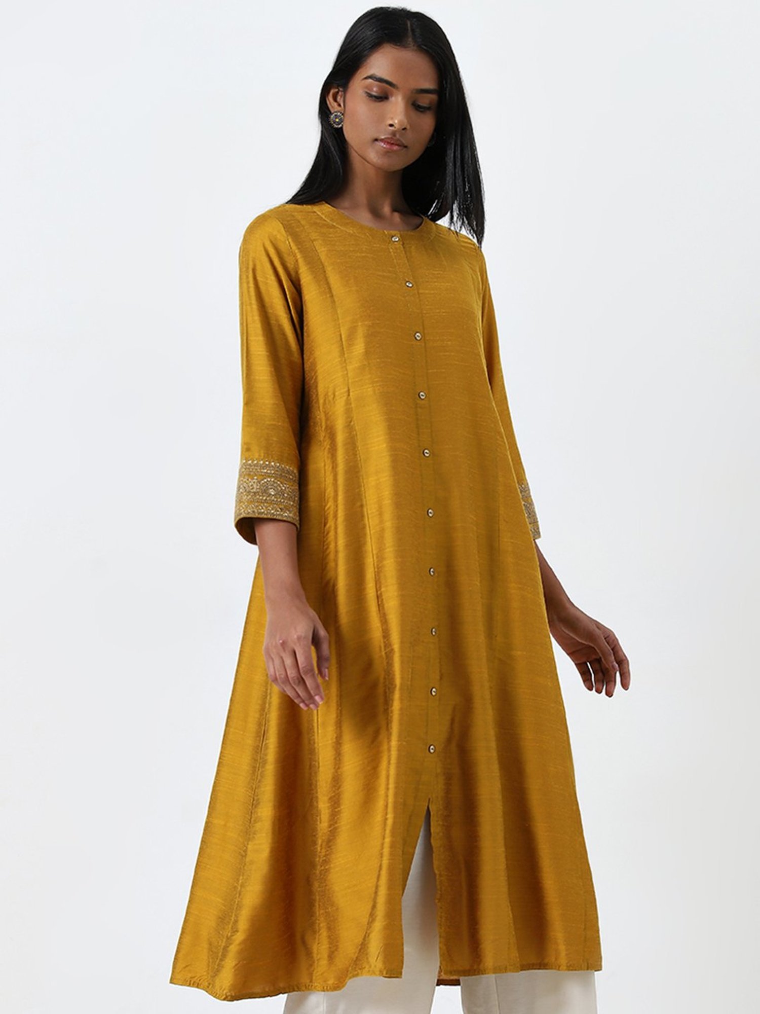 Utsa by Westside Mustard Embellished A-Line Kurta