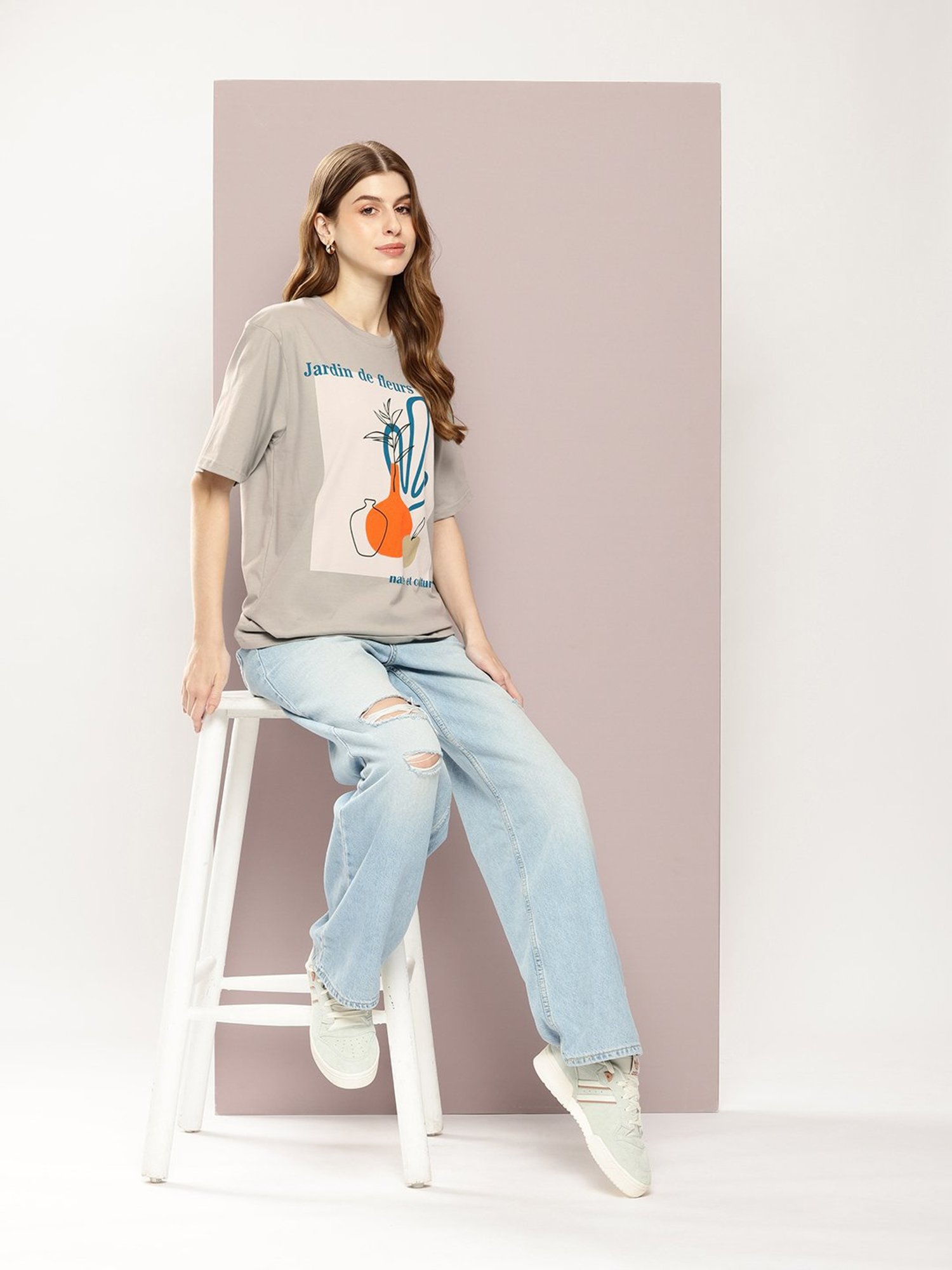 Dillinger Grey Cotton Graphic Print Oversized T-Shirt